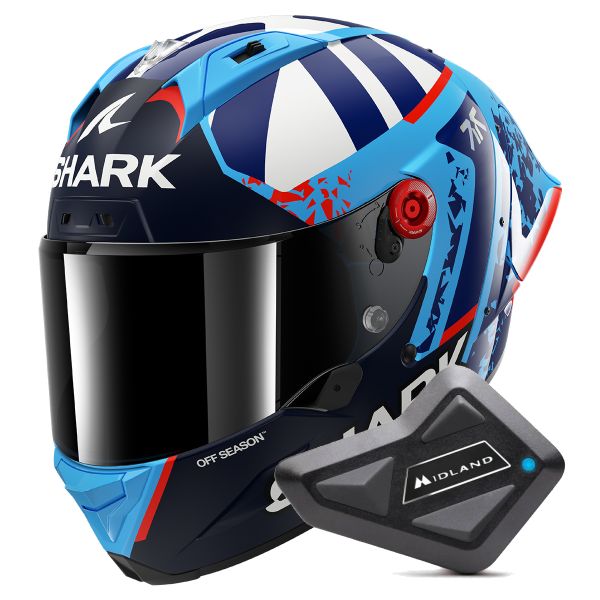 Full Face Shark Aeron GP Fim Racing Replica Raul Fernandez BBW + Kit Bluetooth BT Mini