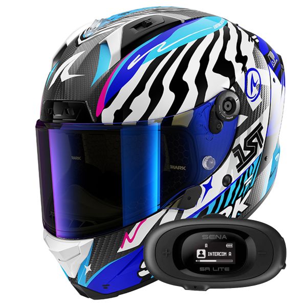 Full Face Shark Aeron Speed-Fancy DWB + Kit bluetooth 5R Lite Solo