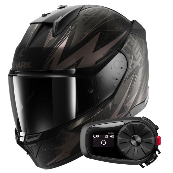 Full Face Shark D-Skwal 3 Blast-R Mat KAA + Kit Bluetooth 5S Solo