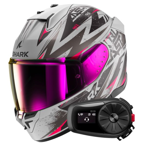 Pack Casco Moto + Kit Bluetooth : Shark D-Skwal 3 Blast-R Mat KAR + Kit  Bluetooth 5S Solo