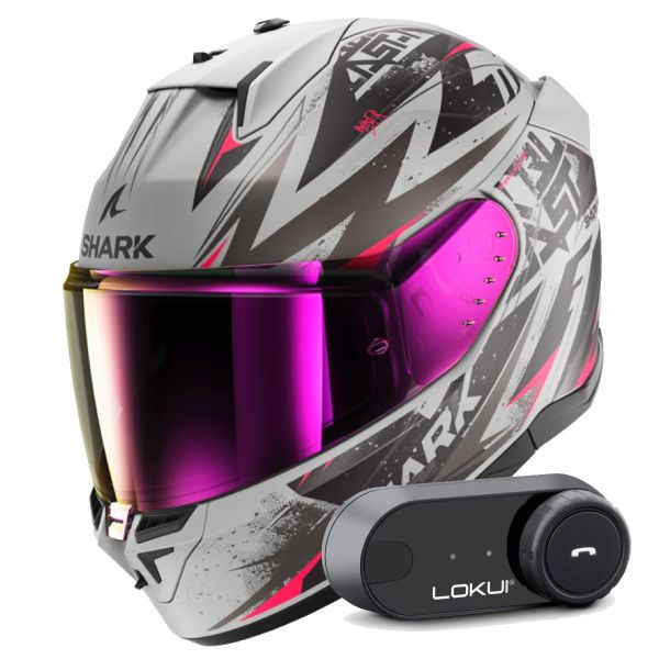 Full Face Shark D-Skwal 3 Blast-R Mat SVK + Kit Bluetooth Lokui K30