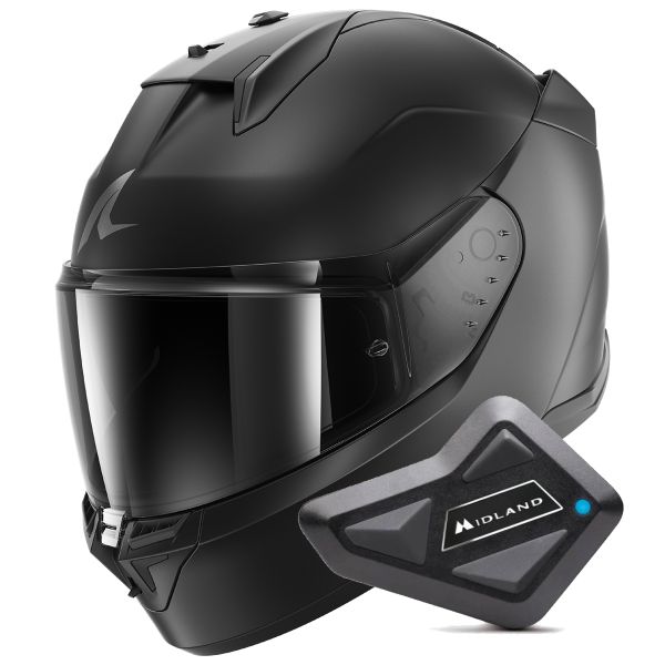 Full Face Shark D-Skwal 3 Dark Shadow Edition Mat A08 + Kit Bluetooth BT Mini