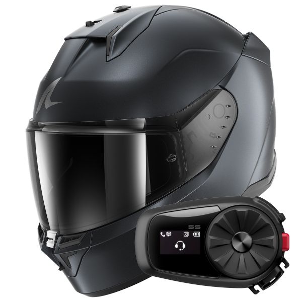 Full Face Shark D-Skwal 3 Dark Shadow Edition Mat B16 + Kit Bluetooth 5S Solo