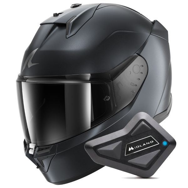 Full Face Shark D-Skwal 3 Dark Shadow Edition Mat B16 + Kit Bluetooth BT Mini