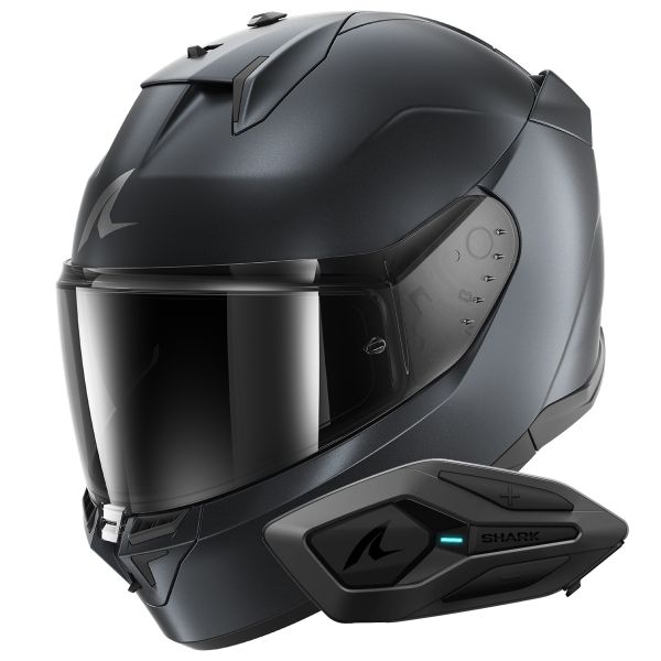 Full Face Shark D-Skwal 3 Dark Shadow Edition Mat B16 + Kit Bluetooth Sena for Shark Sol