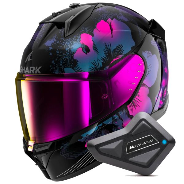 Full Face Shark D-Skwal 3 Mayfer KVX + Kit Bluetooth BT Mini