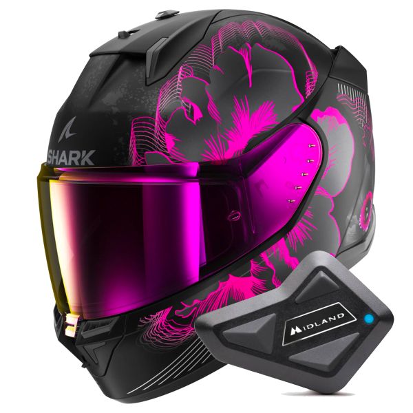 Full Face Shark D-Skwal 3 Mayfer Mat KVA + Kit Bluetooth BT Mini