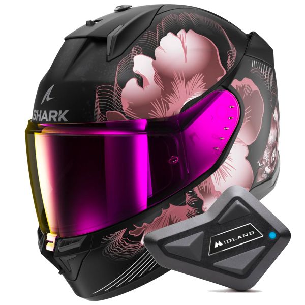 Full Face Shark D-Skwal 3 Mayfer Mat KVQ + Kit Bluetooth BT Mini