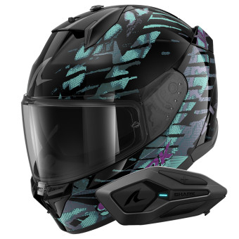 Full Face Shark D-Skwal 3 Reptaia Mat KXK + Kit Bluetooth Sena for Shark Solo