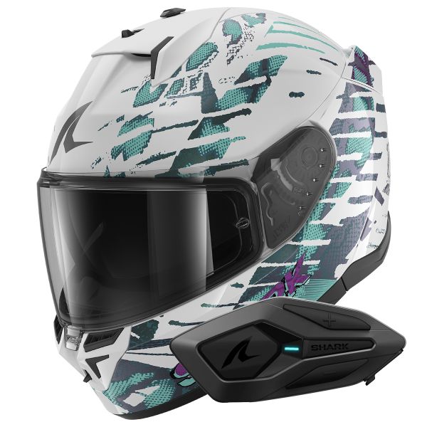 Full Face Shark D-Skwal 3 Reptaia WXW + Kit Bluetooth Sena for Shark Solo