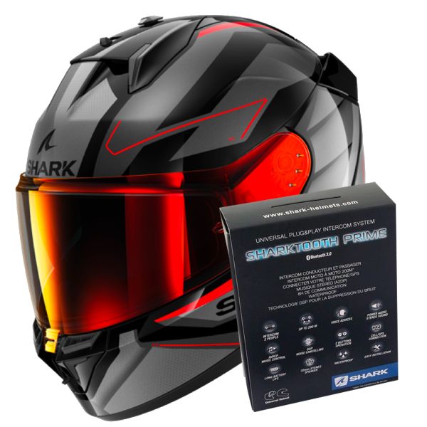 Full Face Shark D-Skwal 3 Sizler KAR + Kit Bluetooth Sharktooth Prime