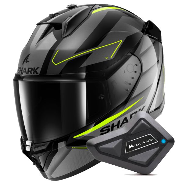 Full Face Shark D-Skwal 3 Sizler KAY + Kit Bluetooth BT Mini