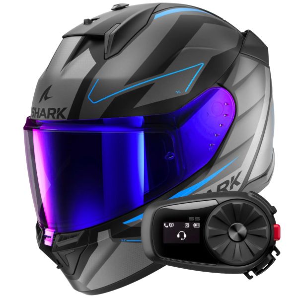 Full Face Shark D-Skwal 3 Sizler Mat KAB + Kit Bluetooth 5S Solo