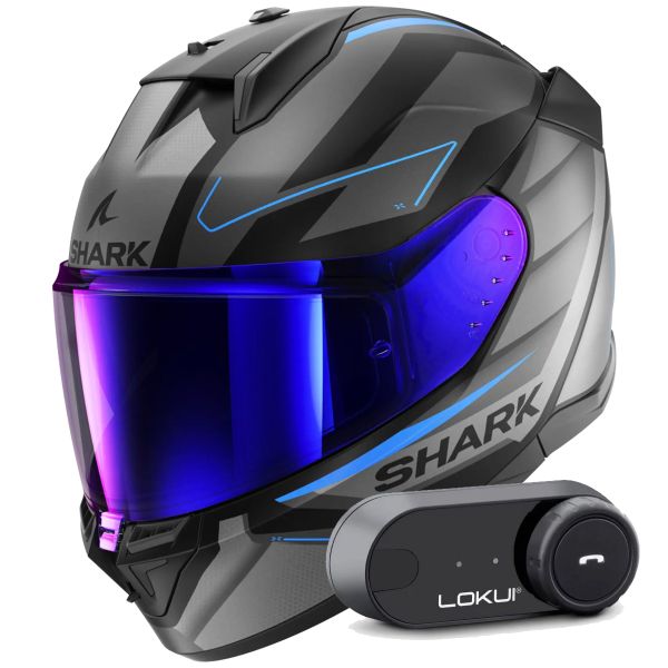 Full Face Shark D-Skwal 3 Sizler Mat KAB + Kit Bluetooth Lokui K30