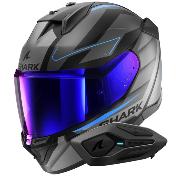 Full Face Shark D-Skwal 3 Sizler Mat KAB + Kit Bluetooth Sena for Shark Solo