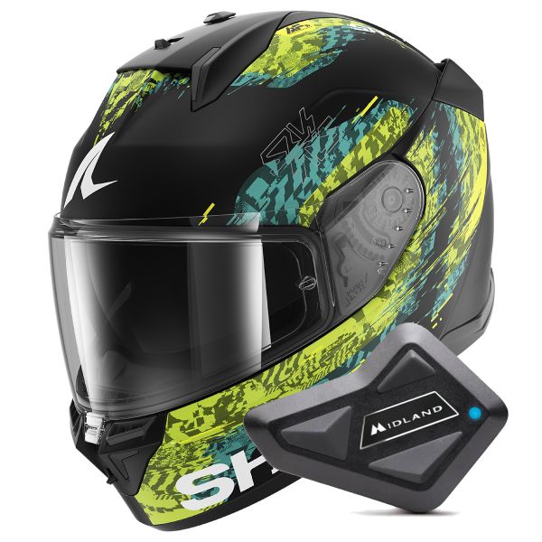 Full Face Shark D-Skwal 3 Speed-Vib Mat KGB + Kit Bluetooth BT Mini