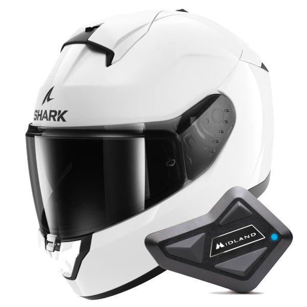 Full Face Shark Ridill 2 Blank WHU + Kit Bluetooth BT Mini