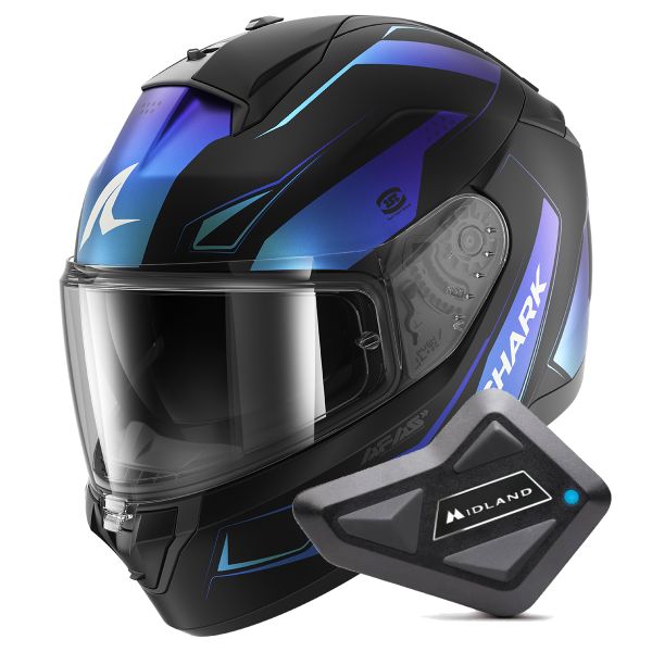 Full Face Shark Ridill 2 Mekarium Mat KBB + Kit Bluetooth BT Mini