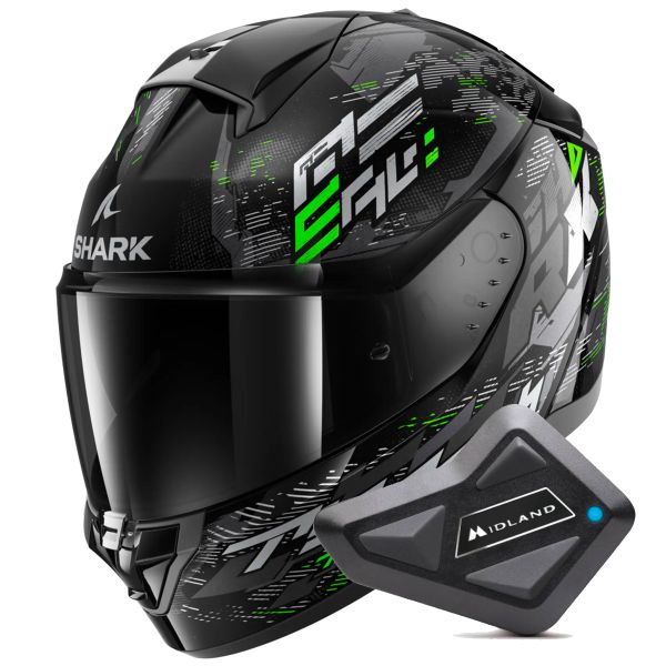 Full Face Shark Ridill 2 Molokai KSG + Kit Bluetooth BT Mini