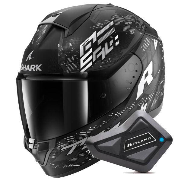 Full Face Shark Ridill 2 Molokai Mat KWS + Kit Bluetooth BT Mini