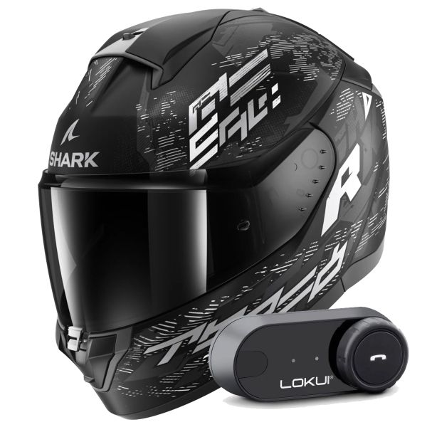 Full Face Shark Ridill 2 Molokai Mat KWS + Kit Bluetooth Lokui K30