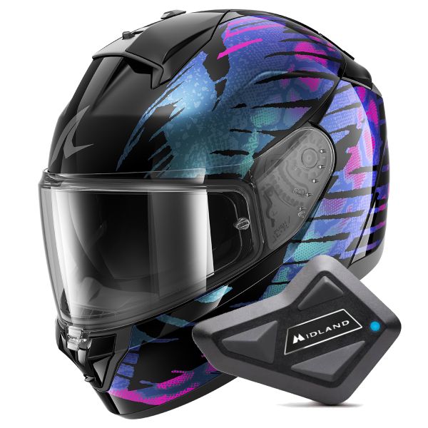 Full Face Shark Ridill 2 Reptaia KVX + Kit Bluetooth BT Mini