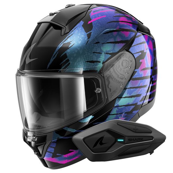Full Face Shark Ridill 2 Reptaia KVX + Kit Bluetooth Sena for Shark Solo