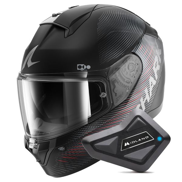 Full Face Shark Ridill 2 SP Lyne Mat KAA + Kit Bluetooth BT Mini