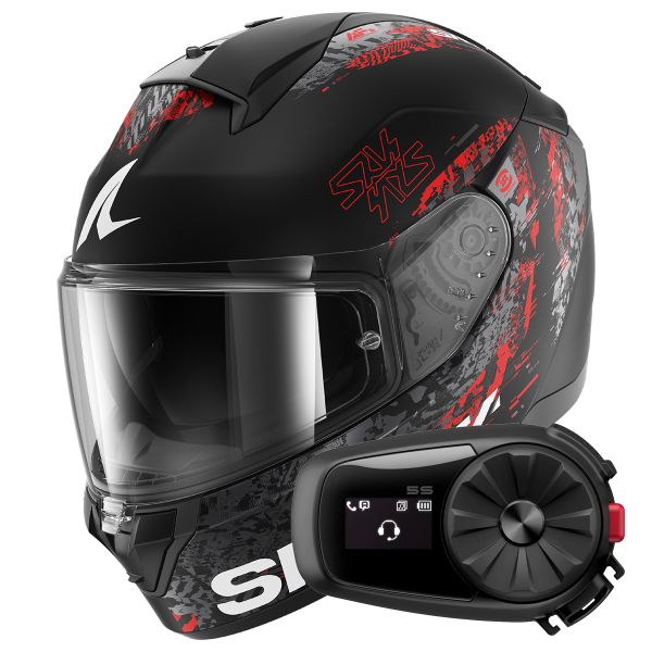 Full Face Shark Ridill 2 Speed-Vib Mat KAR + Kit Bluetooth 5S Solo