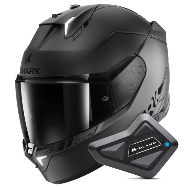 Full Face Shark Skwal i3 Blank SP Mat AKS + Kit Bluetooth BT Mini