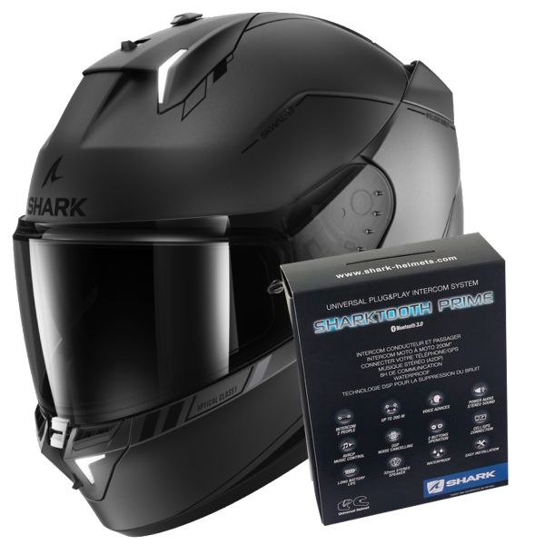 Full Face Shark Skwal i3 Blank SP Mat AKS + Kit Bluetooth Sharktooth Prime