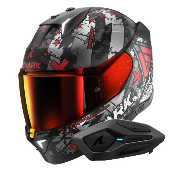 Full Face Shark Skwal i3 Hellcat Mat KUR + Kit Bluetooth Sena for Shark Solo