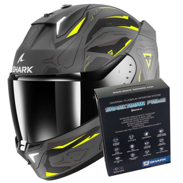 Full Face Shark Skwal i3 Linik AYK + Kit Bluetooth Sharktooth Prime