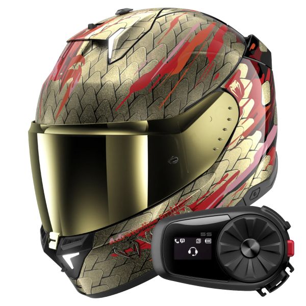 Full Face Shark Skwal i3 Venum KRQ + Kit Bluetooth 5S Solo