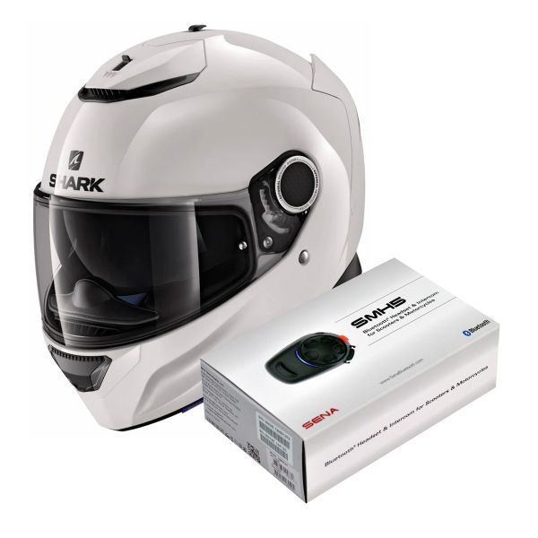 Full Face Shark Spartan 1.2 Blank WHU + Kit Bluetooth Sena SMH5