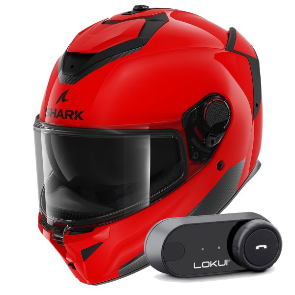 Full Face Shark Spartan GT Pro Blank RED + Kit Bluetooth Lokui K30