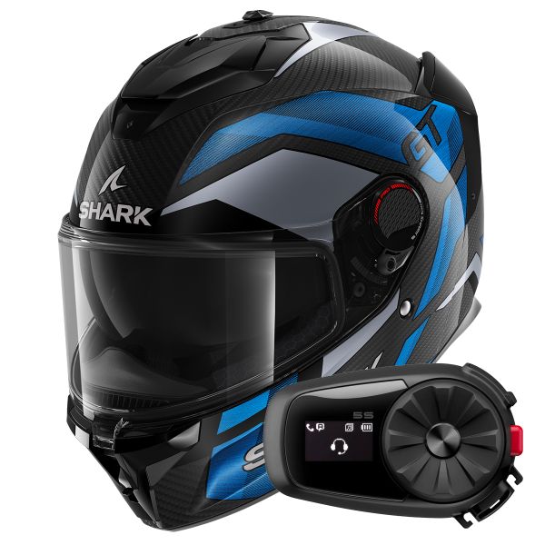 Full Face Shark Spartan GT Pro Ritmo Carbon DBU + Kit Bluetooth 5S Solo