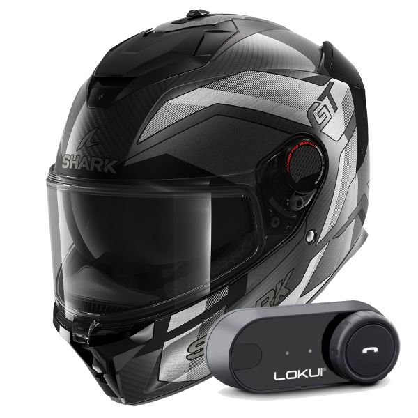 Full Face Shark Spartan GT Pro Ritmo Carbon Mat DSU + Kit Bluetooth Lokui K30