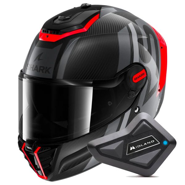 Full Face Shark Spartan RS Carbon Shawn DOS + Kit Bluetooth BT Mini