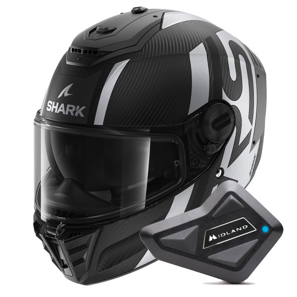 Full Face Shark Spartan RS Carbon Shawn Mat DKS + Kit Bluetooth BT Mini