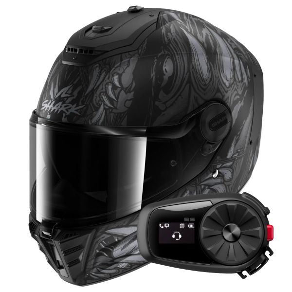 Full Face Shark Spartan RS Shaytan Mat KAA + Kit Bluetooth 5S Solo