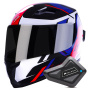 Casque Full Face Stormer Wise Runner Blue Red White Pearly + Kit Bluetooth BT Mini