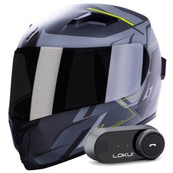 Full Face Stormer Wise Runner Grey Neon Yellow Matt + Kit Bluetooth Lokui K30