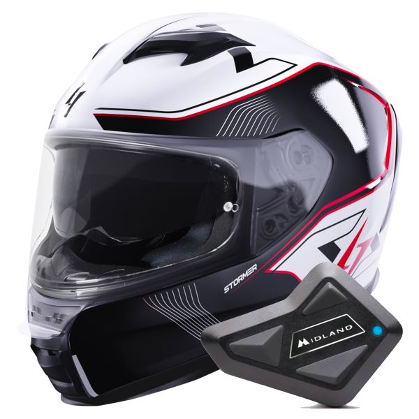 Full Face Stormer ZS 1001 Taken White Red Pearly + Kit Bluetooth BT Mini