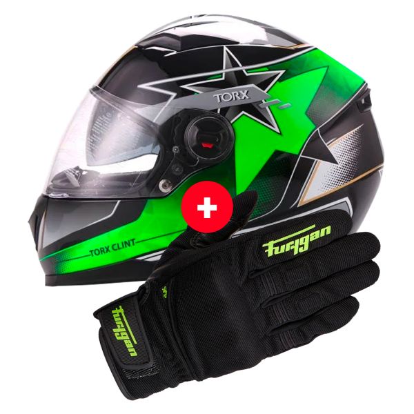 Full Face Torx Clint Pilot Black Green Fluo + Jet D3O Black Green Fluo