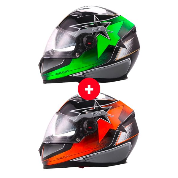Full Face Torx Clint Pilot Black Orange Fluo + Clint Pilot Black Green Fluo