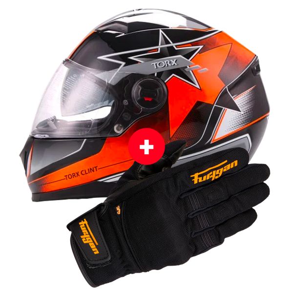 Full Face Torx Clint Pilot Black Orange Fluo + Jet D3O Black Orange