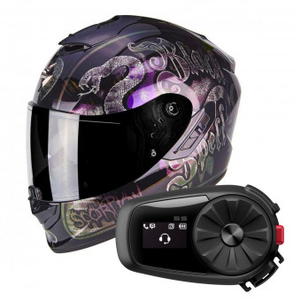 Full Face Scorpion Exo 1400 Air Blackspell Chameleon Black + Kit Bluetooth Sena 5S Solo