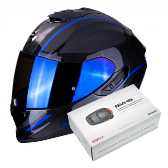 Full Face Scorpion Exo 1400 Air Carbon Grand Blue + Kit Bluetooth Sena SMH5