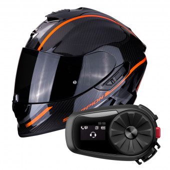 Full Face Scorpion Exo 1400 Air Carbon Grand Orange + Kit Bluetooth Sena 5S Solo